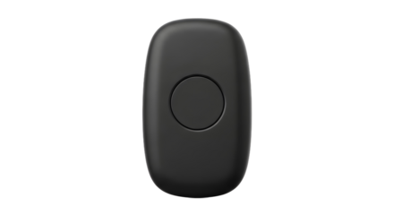 A modern and simple black car key fob remote with a single button, presented as a plain object isolated on a clean white background