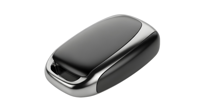 A sleek, modern smart car key fob with no buttons or logo, featuring a minimalist design isolated on a clean white background