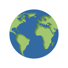 Vector illustration of a soft-shaded globe showing the Americas, Europe and Africa.