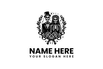 Elegant Skeleton Couple Wedding Logo Design.