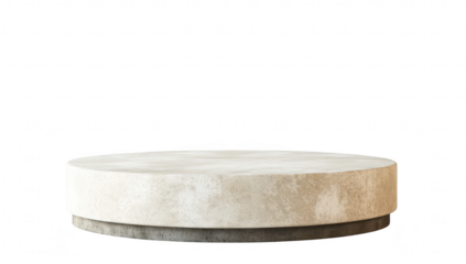 A minimalist. circular display platform a textured surface. set against a clean white background. ideal for product photography or artistic presentations