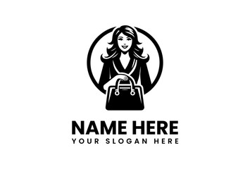 Elegant Woman Holding Handbag Inside a Circular Frame Logo Design.