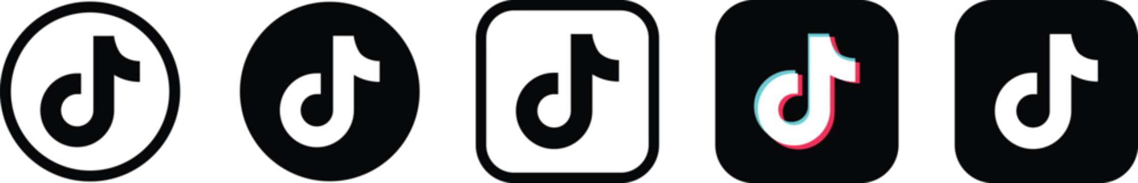 Tik Tok logo set in five different versions in a flat design