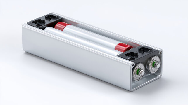 Isolated industrial pneumatic cylinder component on white background. This machine part uses rare earth elements in its magnetic mechanism for precision control and efficiency