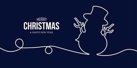 Minimalist Christmas scene featuring a white line-art snowman silhouette on a deep blue background, paired with festive text. Evokes warmth, family, and holiday joy for seasonal projects.
