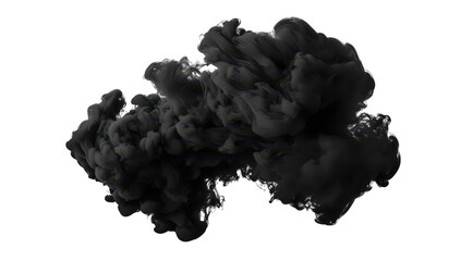 A dramatic black smoke cloud billowing against a clean white background. creating a striking contrast that evokes a sense of mystery and intrigue. suitable for artistic or design purposes