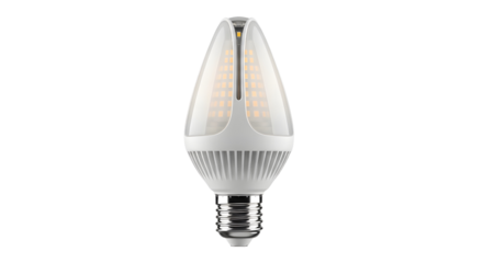 A modern, energy-efficient LED light bulb featuring a corn cob style diode array, isolated on a perfectly clean white background for design projects
