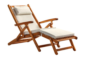 Isolated Wooden Beach Chair with Cushions on Transparent Background