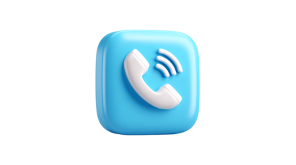 Blue phone call icon 3d rendered isolated on transparent background