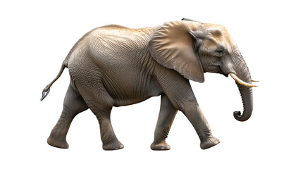 Fototapeta premium A majestic elephant walking gracefully across a white background. its textured skin and large ears. symbolizing wildlife conservation and natures beauty