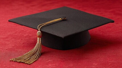 scholar. A graduation cap with a tassel, isolated on a solid red background. event programs, museum guides, designed for cultural heritage projects and event programs, preserves heritage.