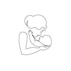 Mother With Newborn Baby One Line Art