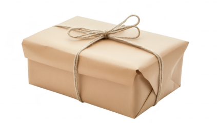 A neatly wrapped gift box tied with twine. placed on a clean white surface. symbolizing celebration and thoughtfulness. ideal for in holiday or special occasion themes