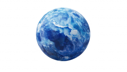 A beautifully rendered blue marble sphere with swirling patterns resembling oceanic waves. set against a clean white background. ideal for abstract art or design projects