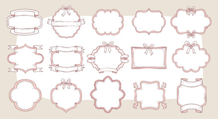 Delicate hand-drawn frame elements for wedding invitations and stationery, perfect for adding a touch of vintage charm and elegant personalization