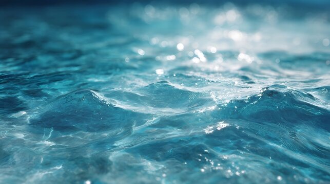 Close up of clear blue pool water surface with gentle ripples and sparkling light reflections - Powered by Adobe