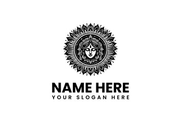 Intricate Black Mandala Design Featuring a Feminine Face and Floral Elements.