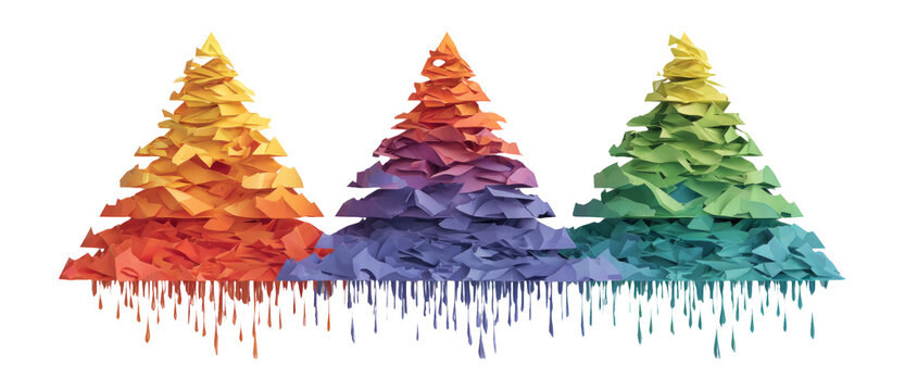 Vibrant Paper Tree Illustration in Varied Colors on Transparent Background