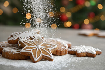 Christmas Cookies Sprinkled with Powdered Sugar