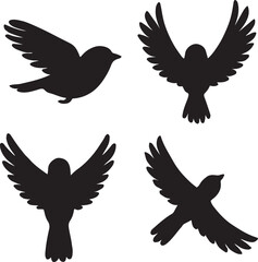sparrow bird silhouette icons set side, front, back, and top views vector art illustration