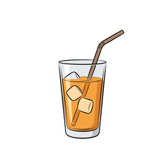 Glass of iced orange juice with a brown plastic straw