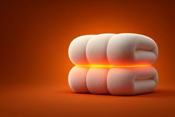 Fluffy warm towels stacked with glowing comfort