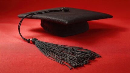 scholar. A graduation cap with a tassel, isolated on a solid red background. event programs, museum guides, designed for cultural heritage projects and event programs, preserves heritage.