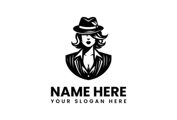 Noir Silhouette Woman in Fedora and Blazer Bold Graphic Style.