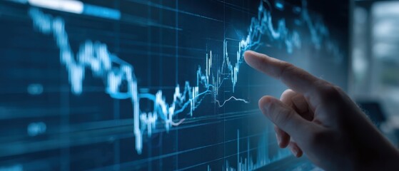 The Stock Market Chart Displayed on a Touchscreen with a Pointing Hand