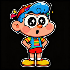 Expressive cartoon boy with sparkly anime eyes and blue hair, a modern vector mascot illustration for kids.