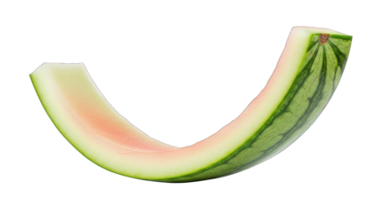 Curved Watermelon Rind Slice with Green and Pink Colors.