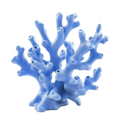 Naklejka premium A blue coral sculpture intricate branch-like structures. set against a clean white background. ideal for marine-themed decor or educational materials about ocean life