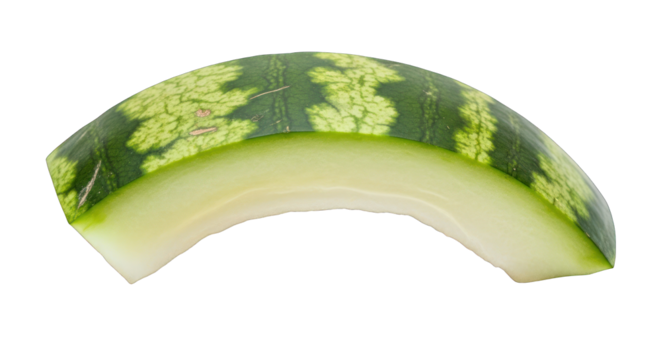 Fresh Watermelon Slice with Green Rind and Pale Flesh.