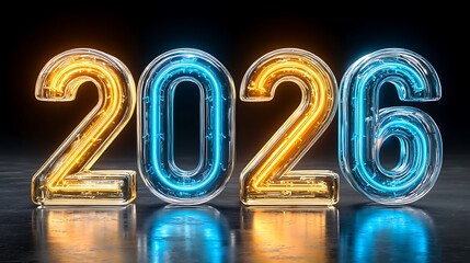 2026 Neon New Years Eve Numbers.
