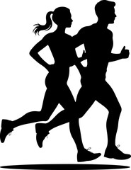 running couple silhouette vector illustration