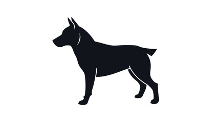 Silhouette of a dog standing, showcasing its profile against a white background.