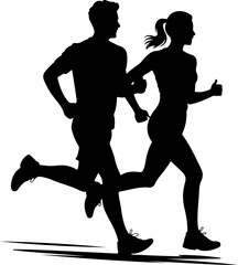 running couple silhouette vector illustration