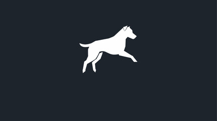 White silhouette of a dog leaping or running against a dark background, creating a simple, minimalist design.