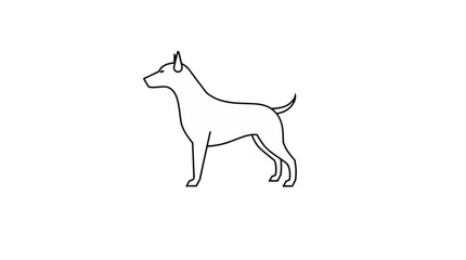 Simple line drawing of a standing dog, profile view.