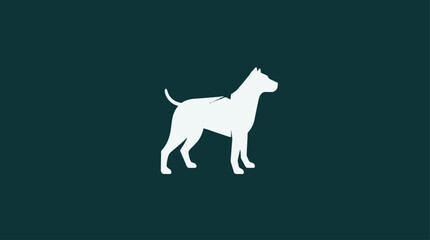 Simple white silhouette of a dog, side view, against a dark teal background.