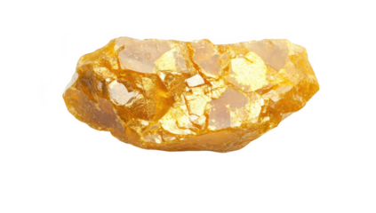 A close-up view of a golden crystal its unique facets and natural beauty. set against a clean white background. perfect for use in educational materials or decorative elements