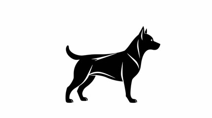 Silhouette of a sleek, black dog standing proudly against a white background.