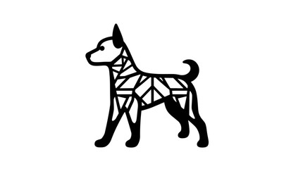 Stylized dog illustration composed of geometric shapes, standing on a white background.