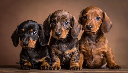 Three dachshund puppies sit together
