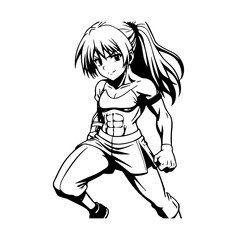 Black and white hot anime character line art illustration, stylish minimal outline drawing in clean style
