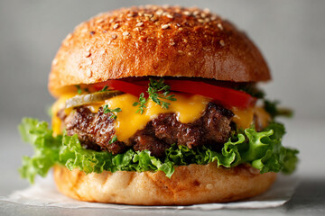 Classic Cheeseburger with Lettuce, Tomato, and Pickles