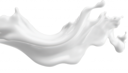 A dynamic splash of creamy white liquid gracefully arcs through the air against a pristine white background. the fluid motion and texture. ideal for culinary or artistic themes