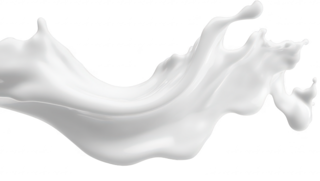 A dynamic splash of creamy white liquid gracefully arcs through the air against a pristine white background. the fluid motion and texture. ideal for culinary or artistic themes