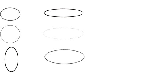 Black Highlight Oval Shapes Set – Hand Drawn Crayon, Chalk, Marker Rough Ellipse Circles in Grunge Style