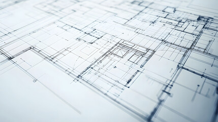 Technical construction blueprint in black and white lines
